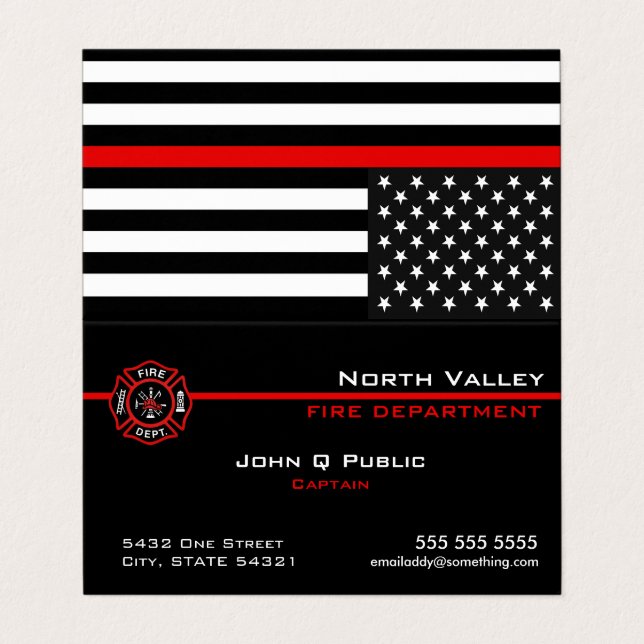 Carte De Visite Mince Red Line American Flag QR Code (Extérieur déplié)