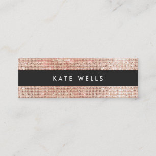 Carte De Visite Mini Amusant élégant Faux Rose Gold Sequin Black Striin
