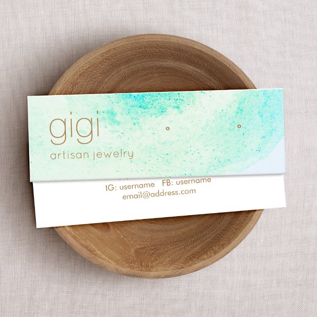 Carte De Visite Mini Aqua Blue Abstrait Aquarelle Époux oreille (Créateur téléchargé)
