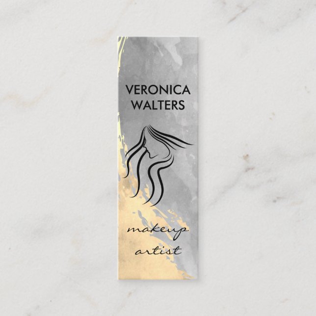 Carte De Visite Mini Aquarelle à deux tons brossé | Icône coiffeuse (Devant)