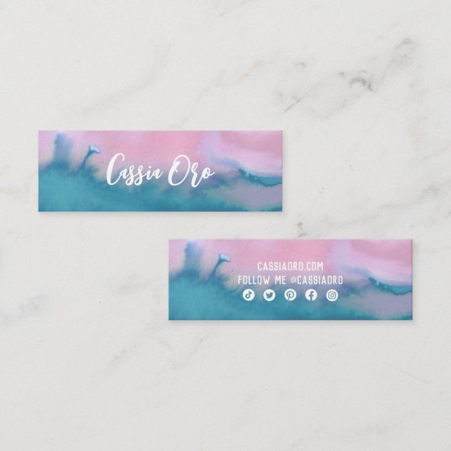 Carte De Visite Mini Aquarelle Abstraite Couleur rose Bleu Personnalisé (Devant / Derrière)