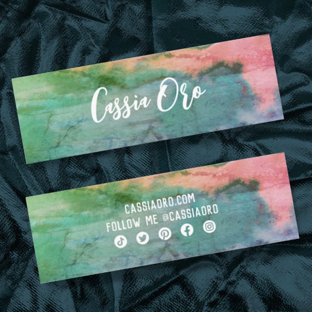Carte De Visite Mini Aquarelle Abstraite Pink Vert Personnalisé Icônes  (Créateur téléchargé)