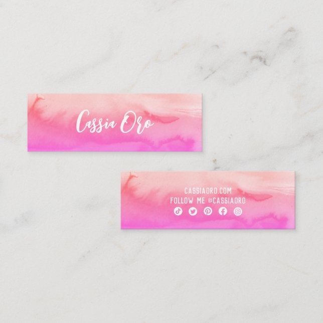 Carte De Visite Mini Aquarelle Abstraite rose Personnalisée Icônes de m (Devant / Derrière)