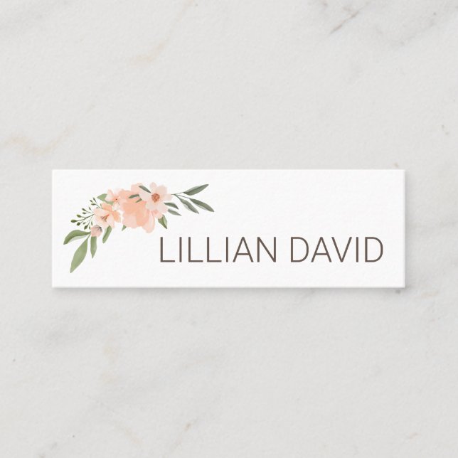 Carte De Visite Mini Aquarelle de Pêche Flore Rose & Sage Vert (Devant)