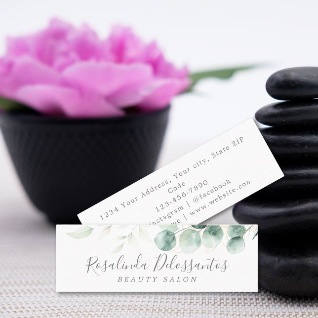 Carte De Visite Mini Aquarelle Eucalyptus Vert Or Botanique (Watercolor Eucalyptus Greenery Gold Botanical Mini Business Card)