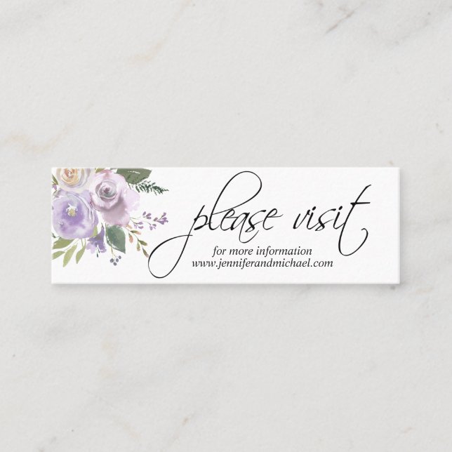 Carte De Visite Mini Aquarelle Floral Lavender Mariage WEBSITE Info (Devant)