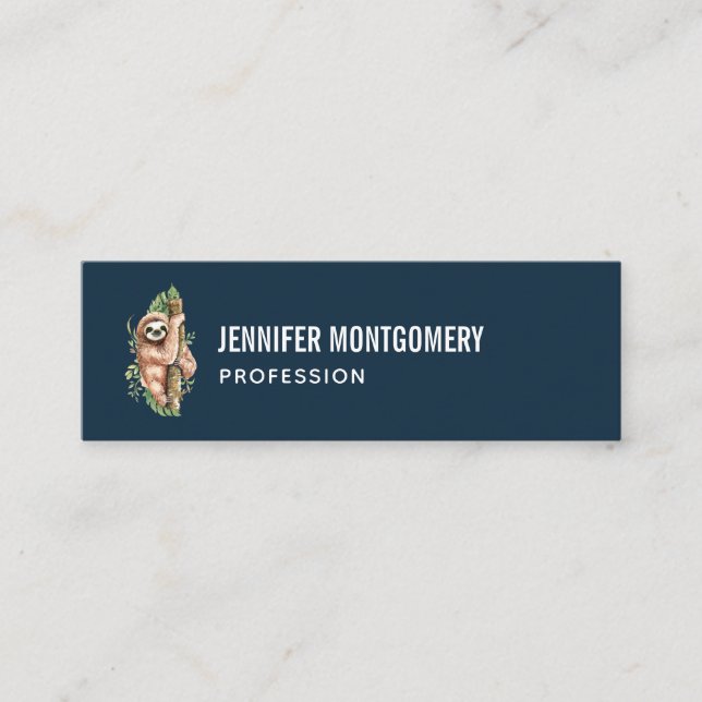 Carte De Visite Mini Aquarelle mignonne Sloth & Feuilles tropicaux (Devant)