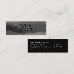 Carte De Visite Mini Aquarelle noire et blanche Monogramme Abstrait ond