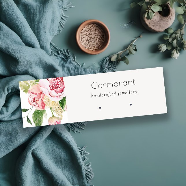 Carte De Visite Mini Aquarelle rose pivoine Floral Porte-boucles (Créateur téléchargé)