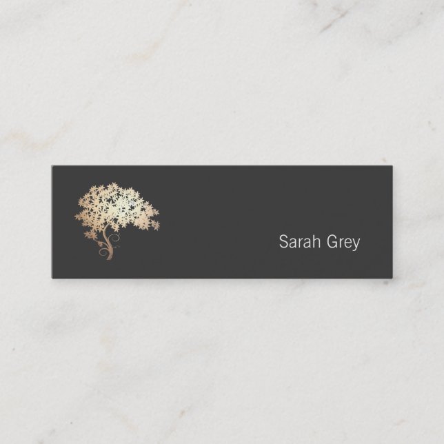 Carte De Visite Mini Arbre or élégant Noir simple (Devant)