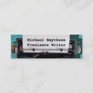Carte De Visite Mini Auteur Rétro Typewriter sur Blue Wood 2