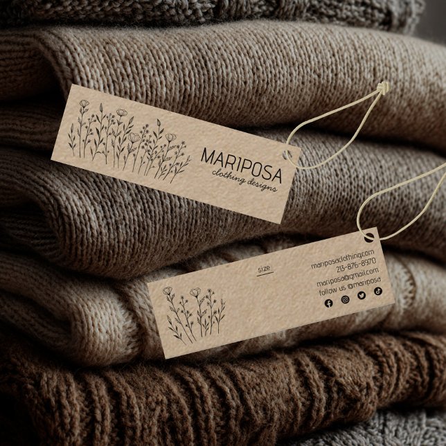 Carte De Visite Mini Balise Taille personnalisée KRAFT fleur sauvage (Wildflowers Social Icons KRAFT Custom Size Hang Tag
)