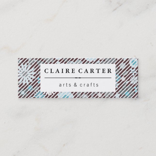 Carte De Visite Mini Beau rayures diagonales florales (Devant)