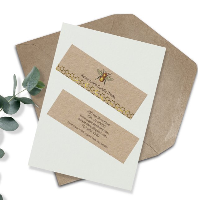 Carte De Visite Mini Bee Honeycomb fabricant de bougies Kraft (Créateur téléchargé)