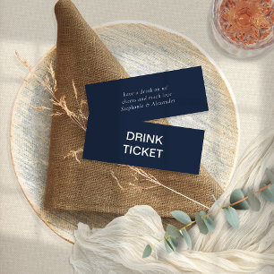 Carte De Visite Mini Billet de boisson Mariage simple bleu de la marine