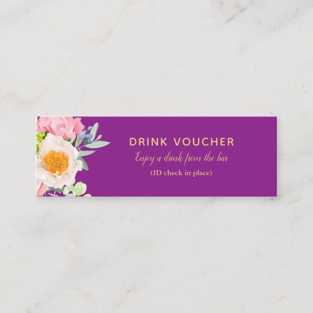 Carte De Visite Mini Billet Floral Royal Purple Drink pour Bar (Devant)