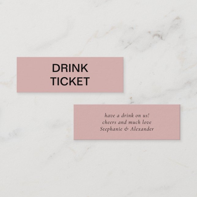 Carte De Visite Mini Billet simple Dusty Rose Mariage nouvellement mari (Devant / Derrière)
