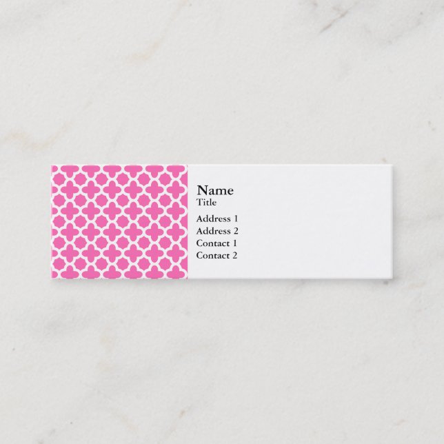Carte De Visite Mini Blanc sur Motif Quatrefoil rose chaud (Devant)
