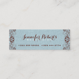 Carte De Visite Mini Bleu Burlap Lin & Brown Floral & dentelle