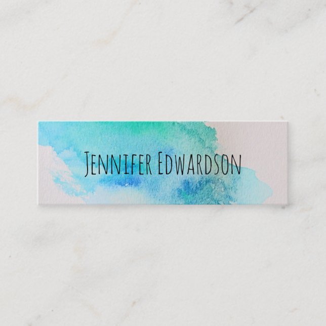 Carte De Visite Mini Bleu moderne vert turquoise aquarelle splatz mini  (Devant)