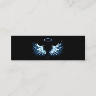 Carte De Visite Mini Blue Glowing Angel Wings on black background