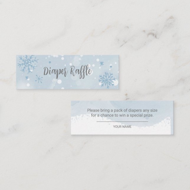 Carte De Visite Mini Blue Snowflakes Boy Baby shower Diaper Raffle (Devant / Derrière)