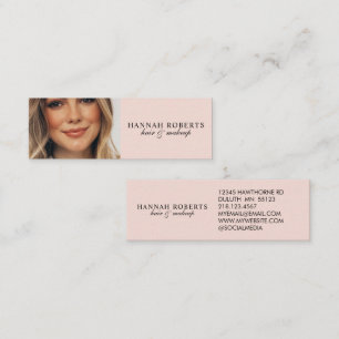 Carte De Visite Mini Blush Rose Maquillage Photo Coiffure Écriture Noir