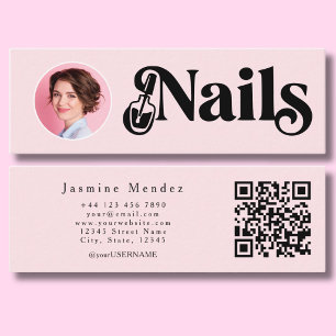 Carte De Visite Mini Blush Rose Photo Qr Technicien de l'Ongle