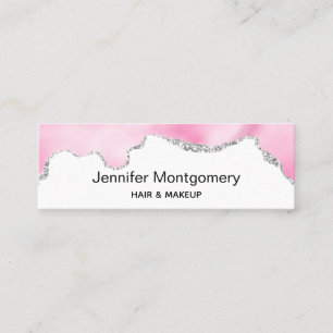 Carte De Visite Mini Bordure Parties scintillant rose et argent Faux él