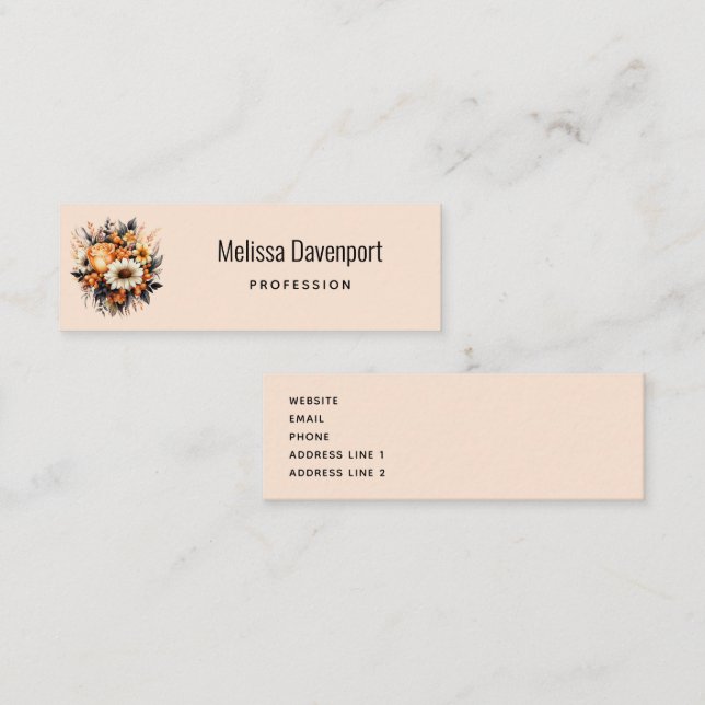 Carte De Visite Mini Bouquet de fleurs gris-jaune orange (Devant / Derrière)