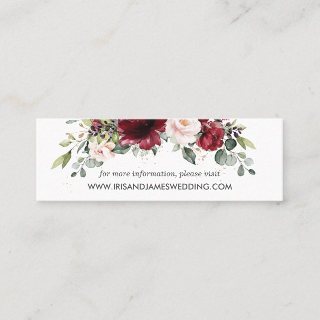 Carte De Visite Mini Burgundy Blush Floral Mariage Website Card Mini (Devant)