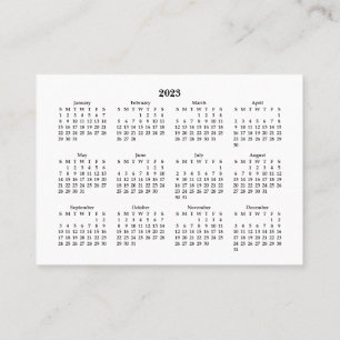 Carte De Visite Mini calendrier 2023 DIMANCHE Début blanc