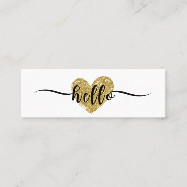 Carte De Visite Mini Calligraphie élégante Hello Heart Gold Parties sci (Devant)