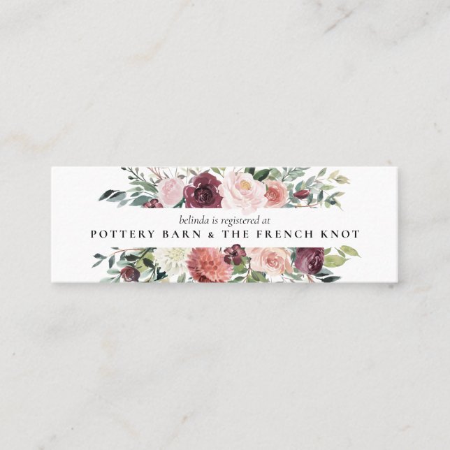 Carte De Visite Mini Charme rustique Bourgogne Blush rose Mariage Flora (Devant)