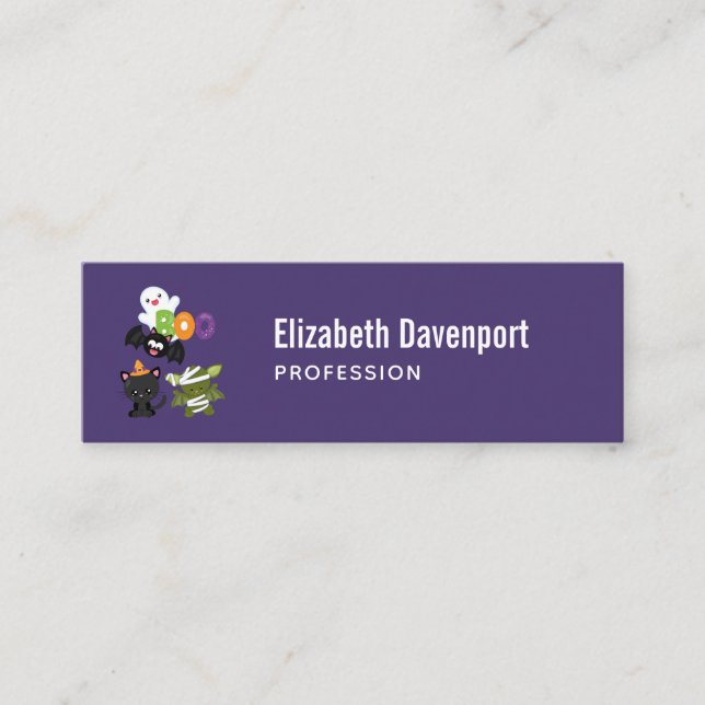 Carte De Visite Mini Chat de Cute Halloween, bat, mummy et ghost (Devant)