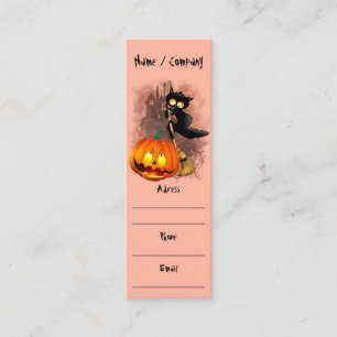 Carte De Visite Mini Chat effrayé par Citrouille Fun Halloween caractèr