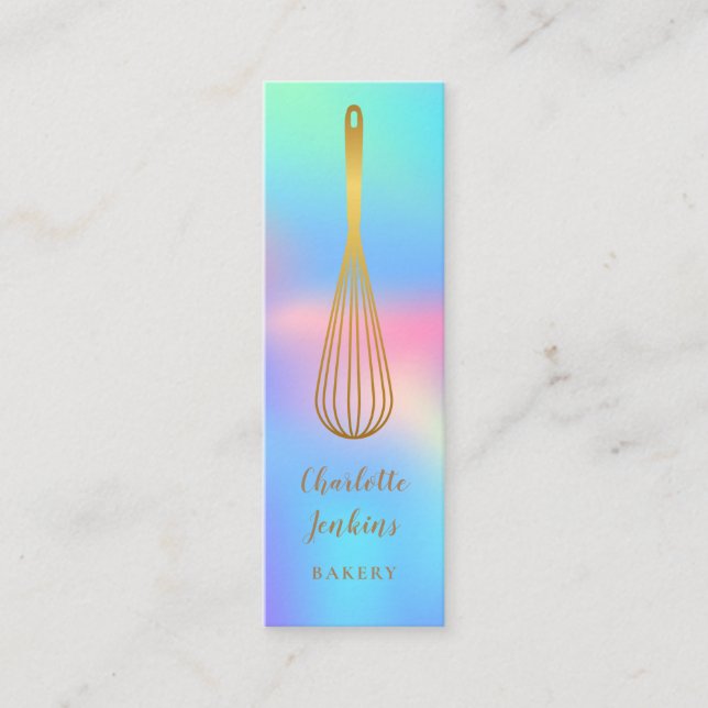 Carte De Visite Mini Chef pâtisserie Rainbow Holographic Gold Whisk (Devant)