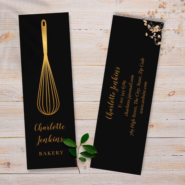 Carte De Visite Mini Chic Black Gold Whisk Pâtisserie Chef (Créateur téléchargé)