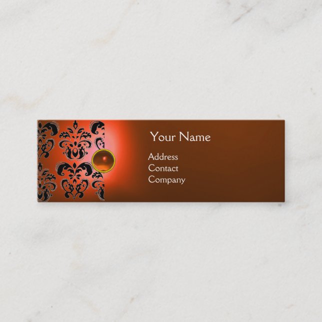 Carte De Visite Mini CHIC DAMASK GEM MONOGRAS orange (Devant)