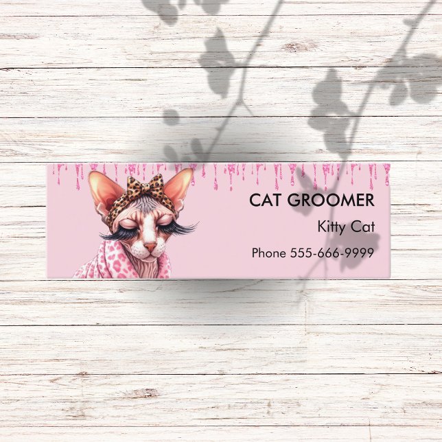 Carte De Visite Mini Chic Sphynx Cat Groomer Parties scintillant rose (Créateur téléchargé)