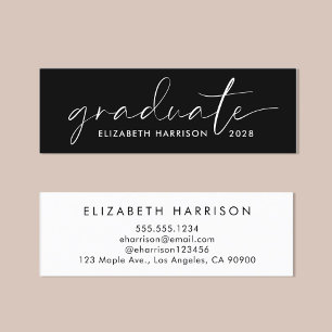 Carte De Visite Mini Chic White Script Black Nom de la graduation