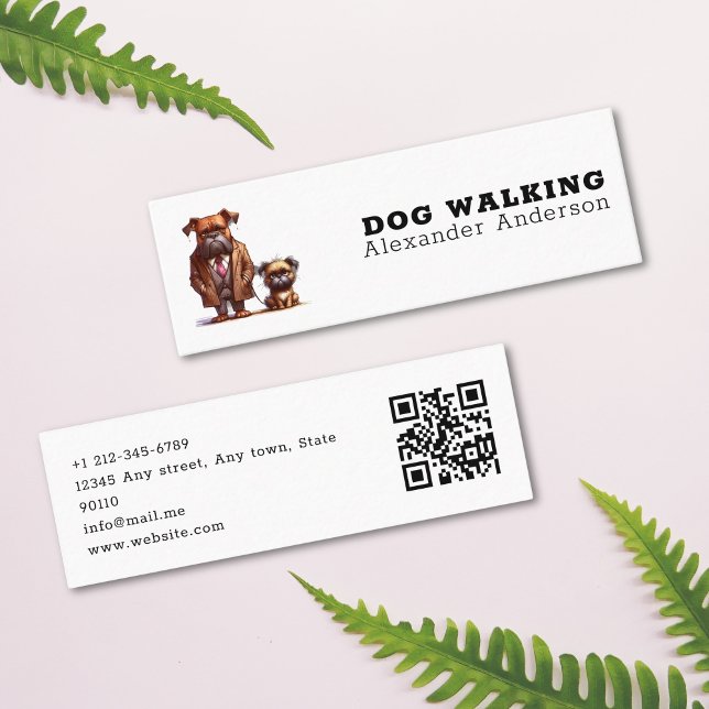 Carte De Visite Mini Chien grincheux amusant Marcher animal de compagni (Funny Grumpy Dog Walking Pet Sitting QR Code Mini Business Card)