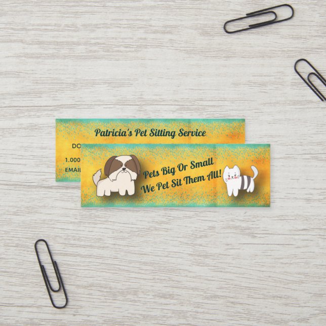 Carte De Visite Mini Chien Walker Chat Pet Sitter Service Moderne (Devant/Arrière en situation)