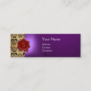 Carte De Visite Mini CIRAGE DE CIRE DAMASSÉ PARCHEMIN  MONOGRAMME viole