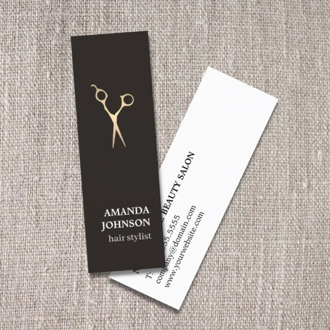Carte De Visite Mini Ciseaux dorés Faux foncés modernes (Créateur téléchargé)