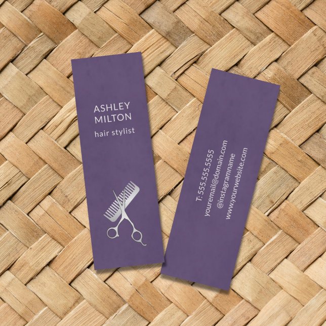 Carte De Visite Mini Ciseaux violets modernes élégants Comb Hair Stylis (Créateur téléchargé)
