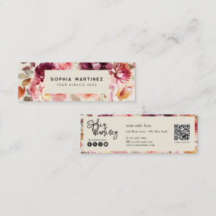 Carte De Visite Mini Code QR Aquarelle Florale Bordeaux Automne