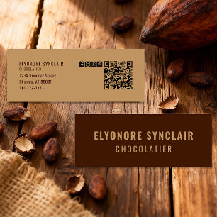 Carte De Visite Mini Code QR d'icône sociale Chocolatier Brun Élégant 