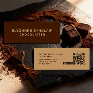 Carte De Visite Mini Code QR d'icône sociale Chocolatier Brun Élégant 