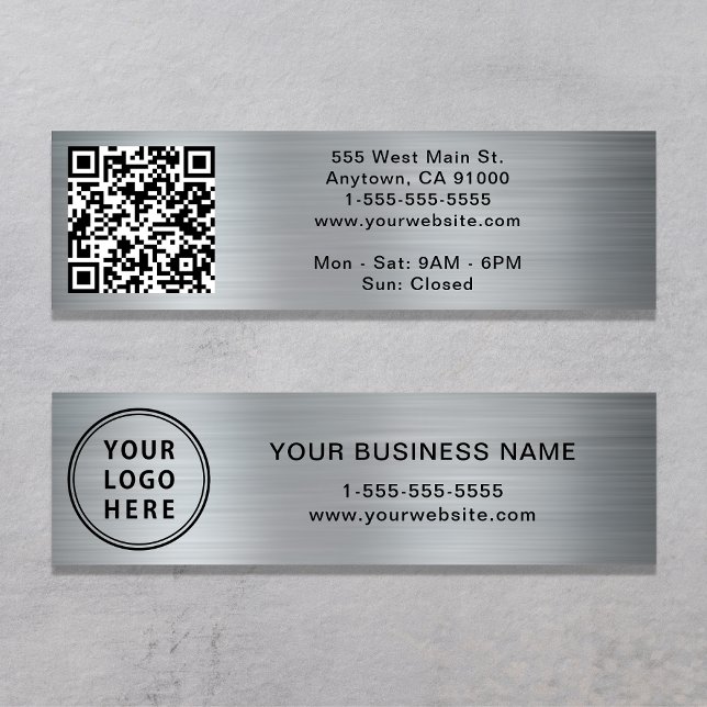 Carte De Visite Mini Code QR Logo Moderne Argenté (Créateur téléchargé)